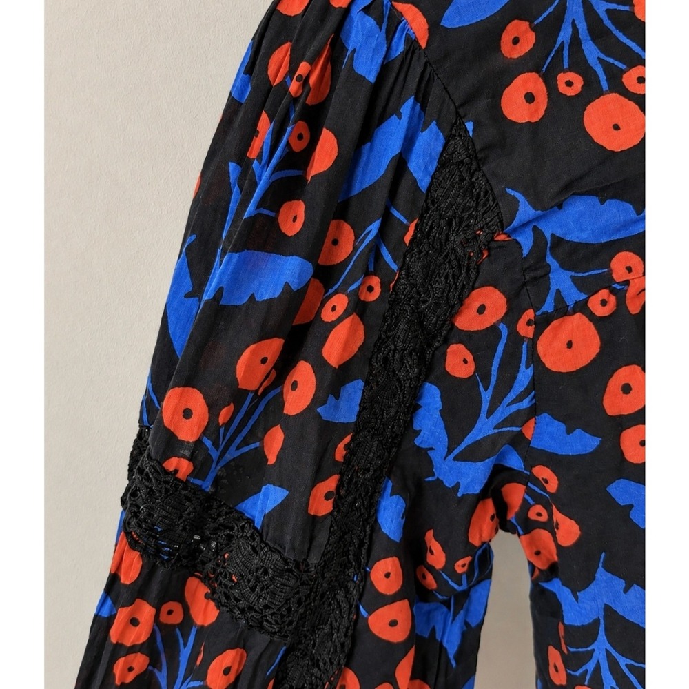 Compania Fantastica Women's Poppy Print Long-Sleeved Shirt With Lace Sz XS - Picture 6 of 8